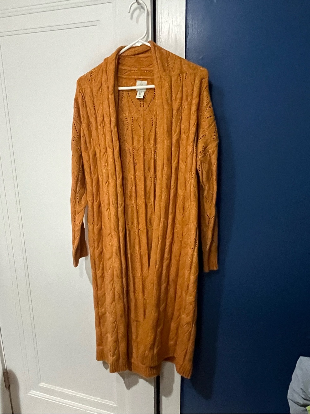 Joie Long Cable-Knit Open-Front Dress/Cardigan in Rust Orange